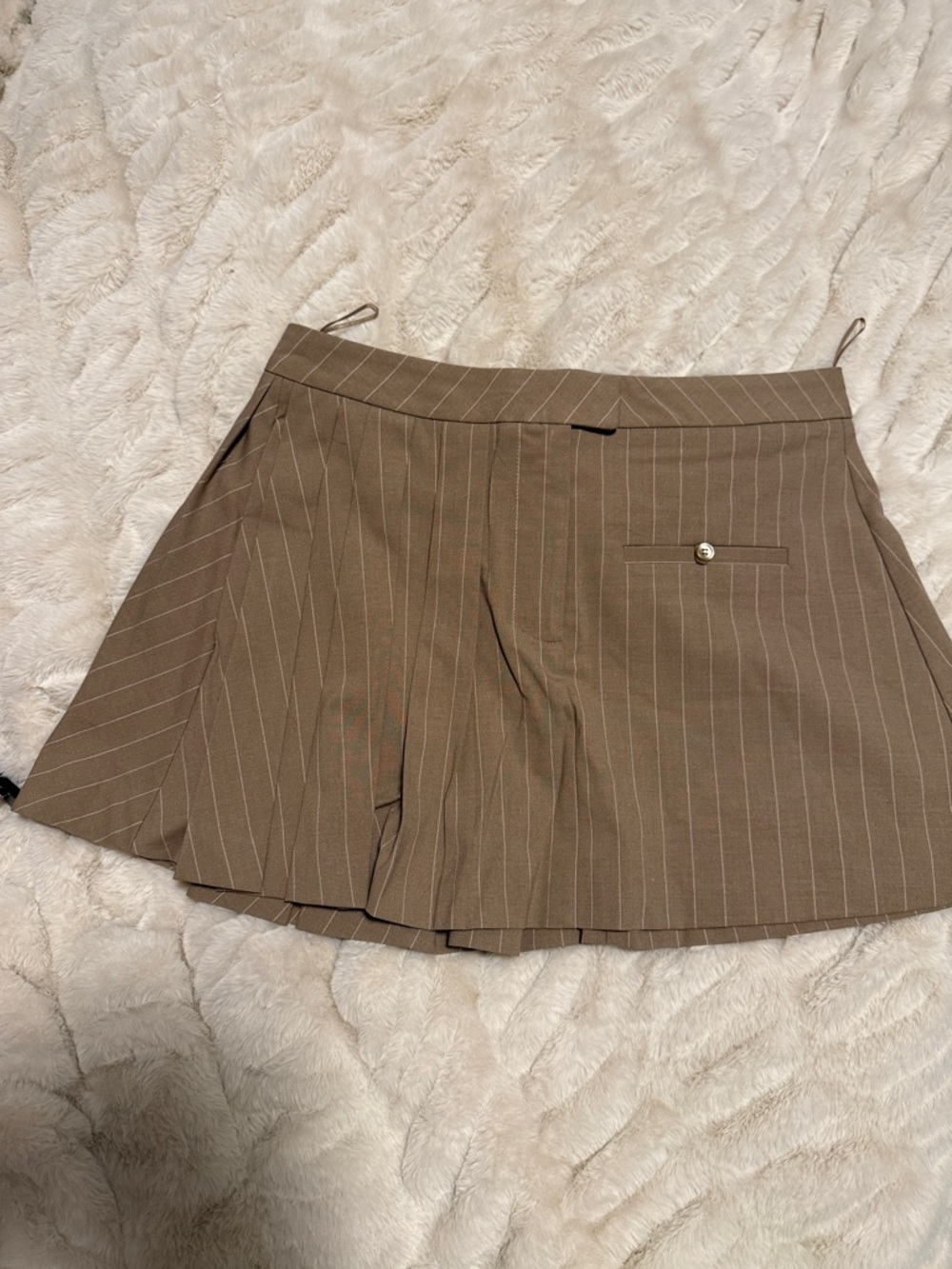 Zara Tan Pinstripe Pleated Skirt